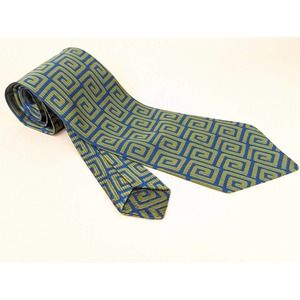 Vintage 60s Groovy MCM Mens Rhodia Tie Necktie Green Geometric Wide Short 54"